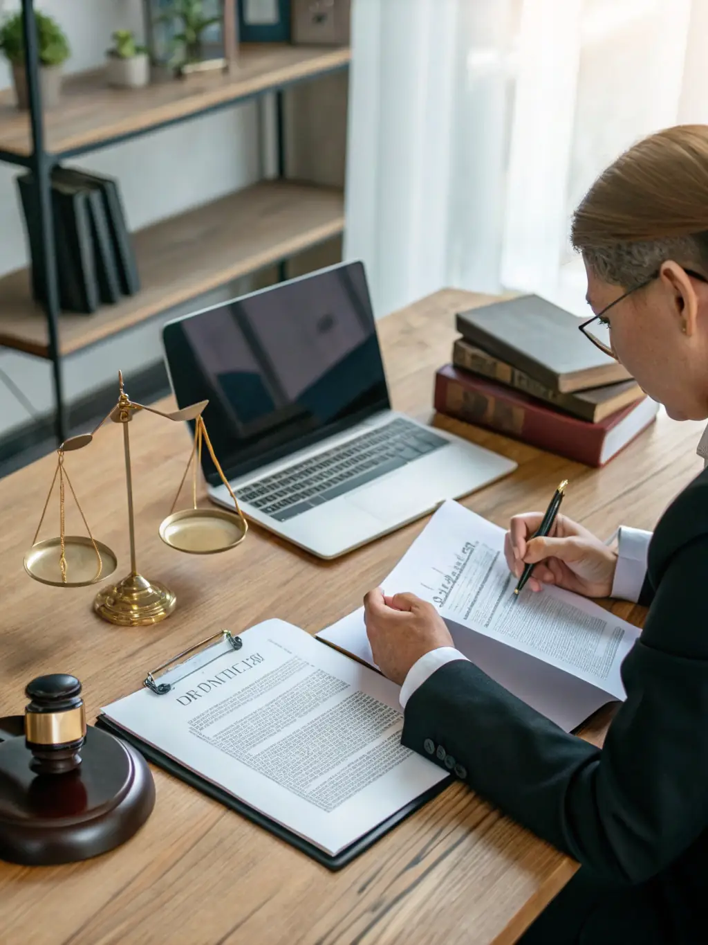 A professional consultation scene with an immigration lawyer discussing documents with a client, representing Immigration Advocacy services.